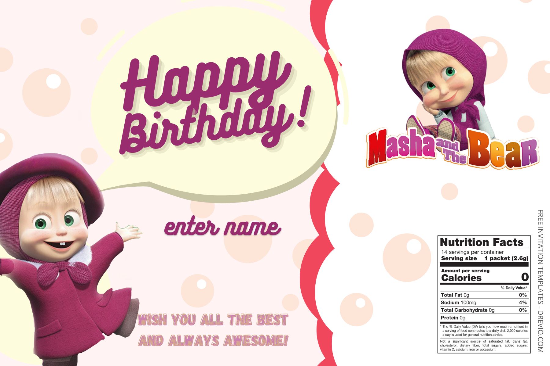 (Free) Masha And The Bear Canva Birthday Water Bottle Labels Four
