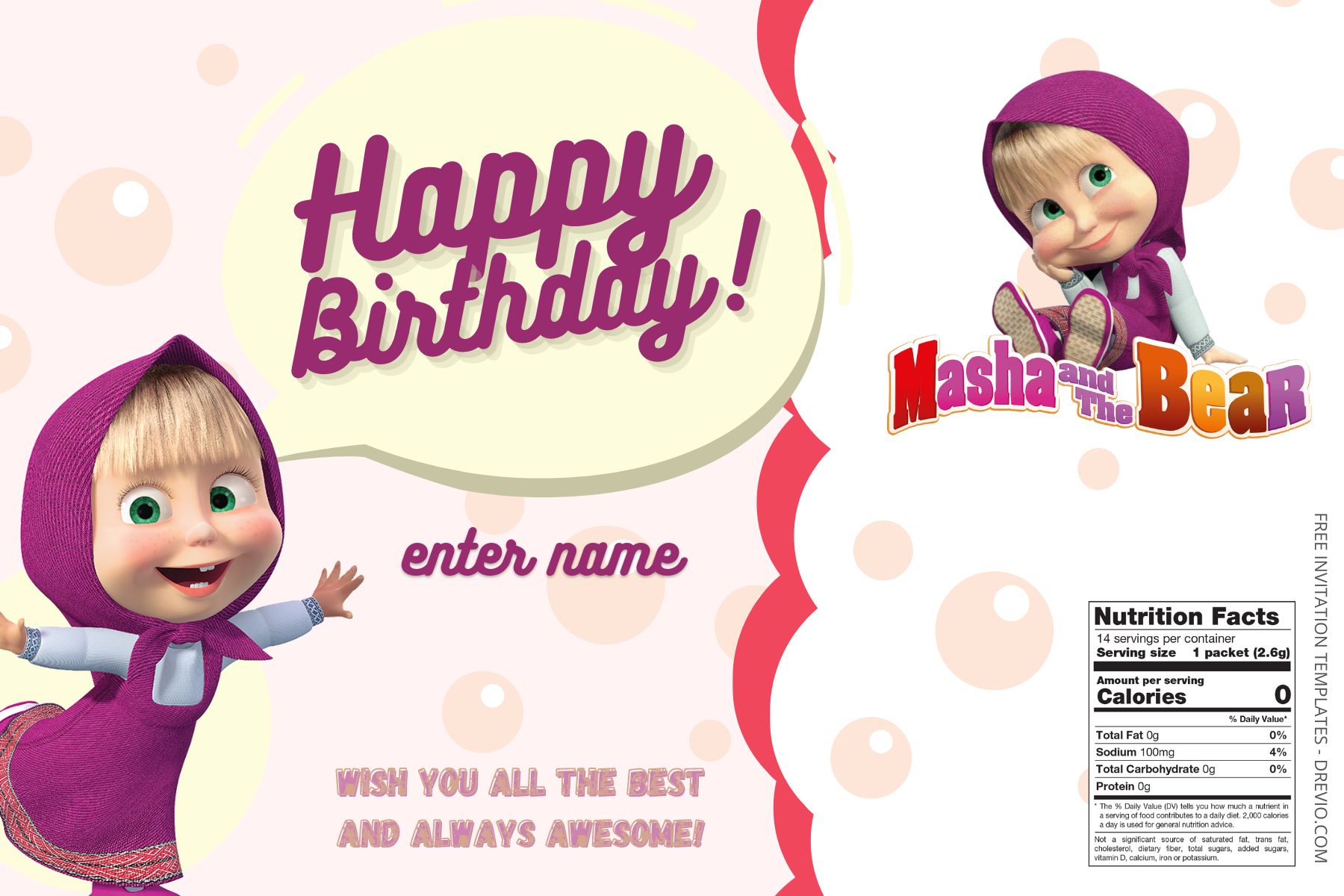 (Free) Masha And The Bear Canva Birthday Water Bottle Labels One