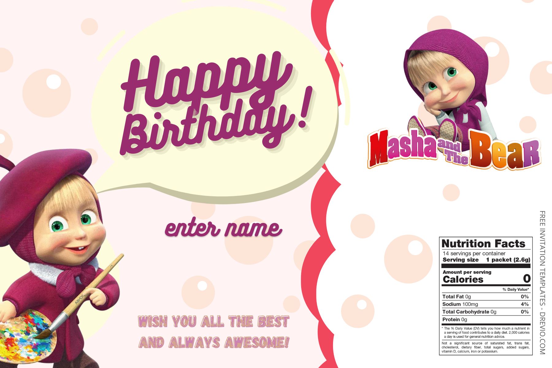 (Free) Masha And The Bear Canva Birthday Water Bottle Labels Six