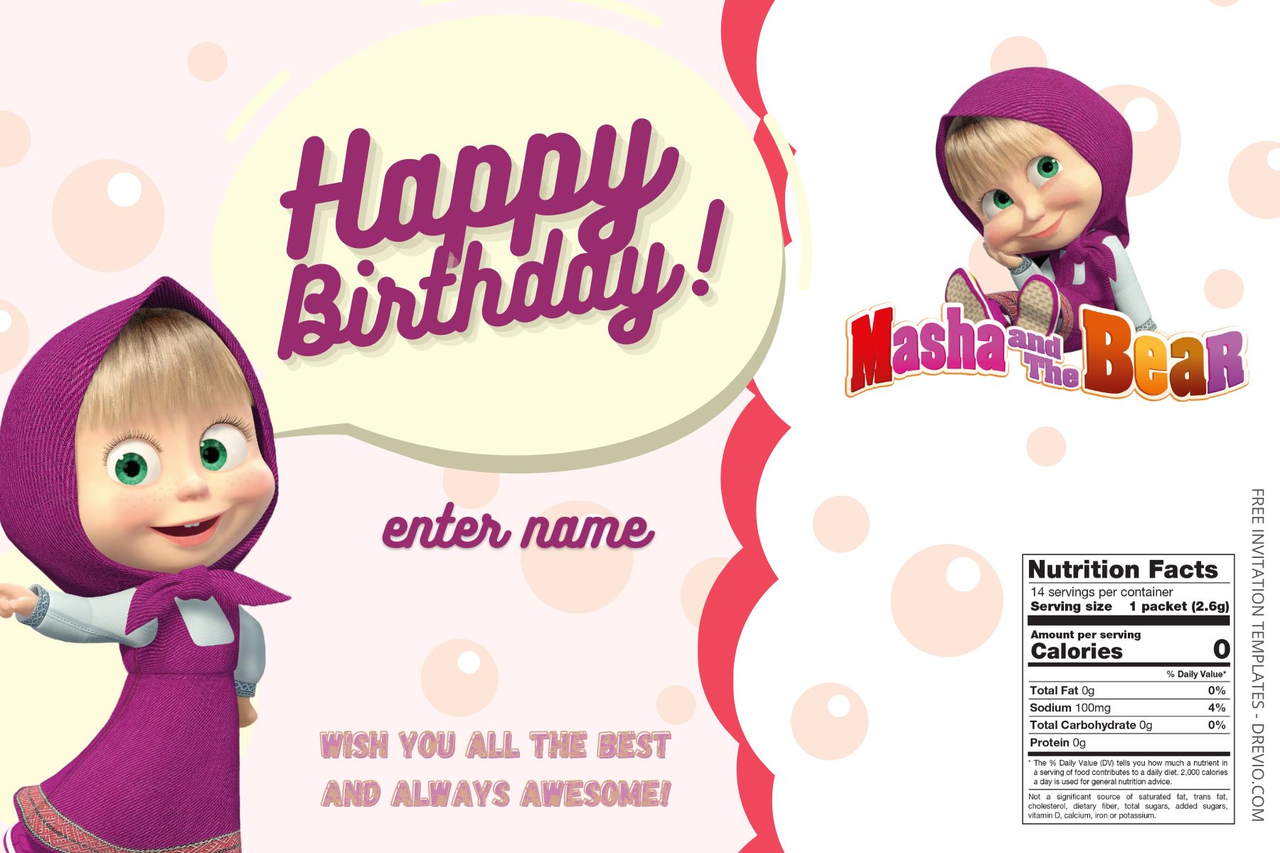 (Free) Masha And The Bear Canva Birthday Water Bottle Labels Two