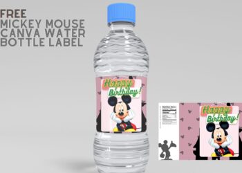 (Free) Mickey Mouse Canva Birthday Water Bottle Labels