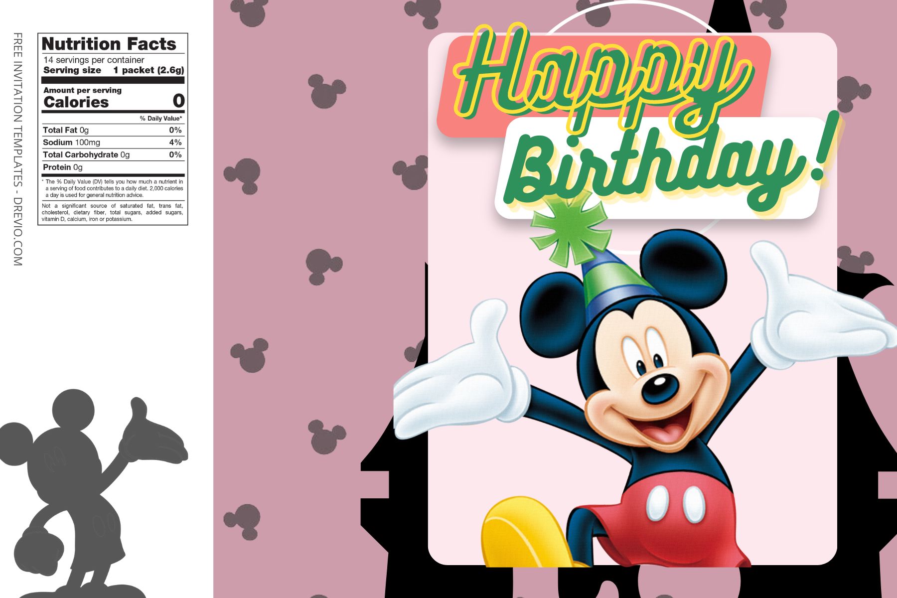 (Free) Mickey Mouse Canva Birthday Water Bottle Labels Five