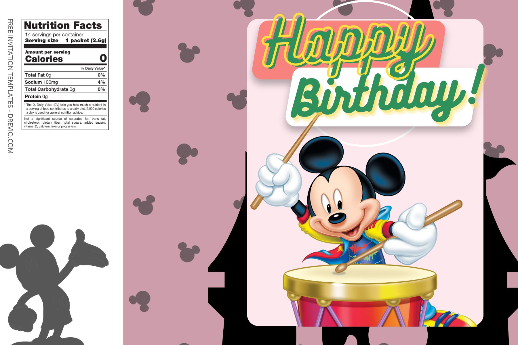 (Free) Mickey Mouse Canva Birthday Water Bottle Labels Six