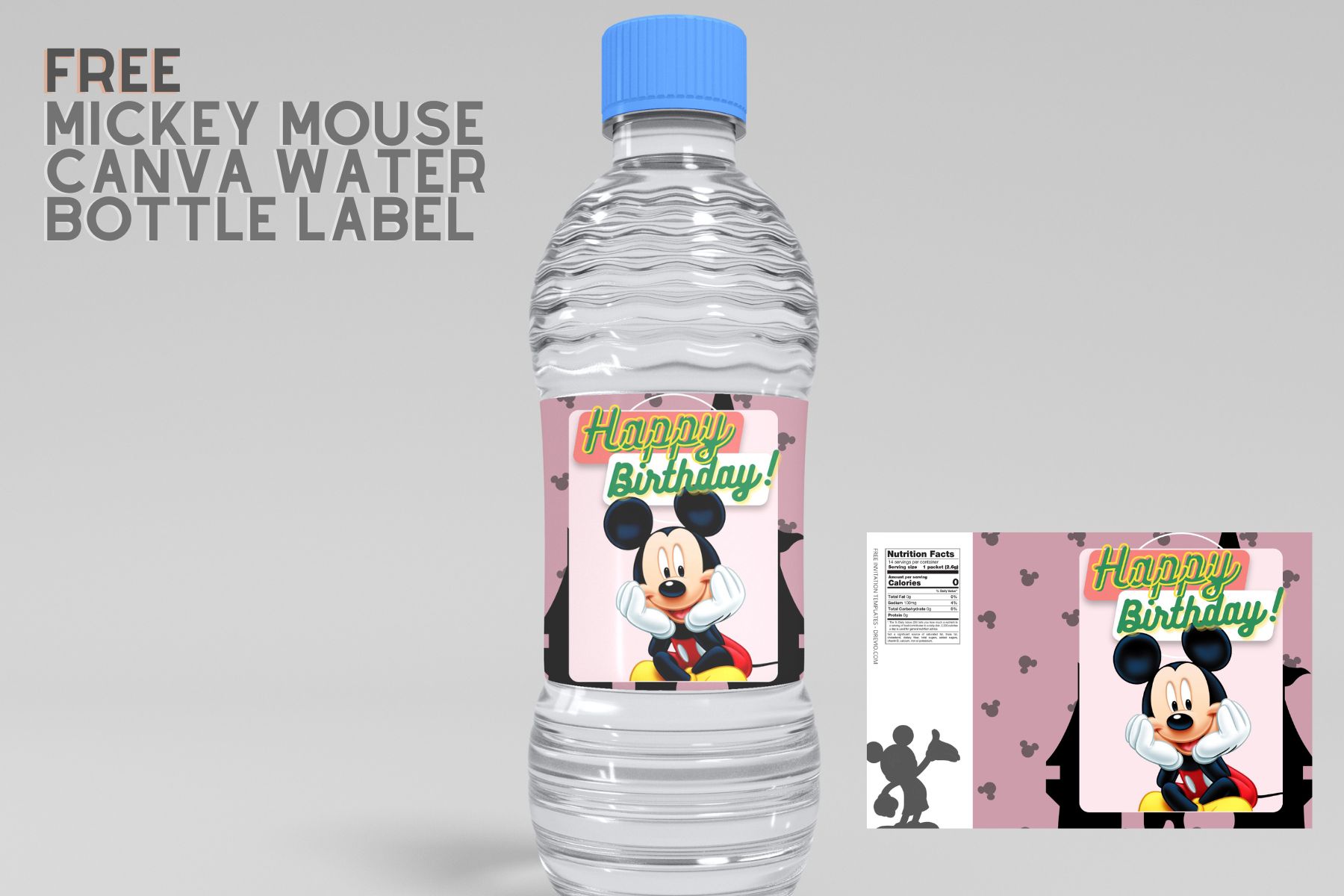 (Free) Mickey Mouse Canva Birthday Water Bottle Labels