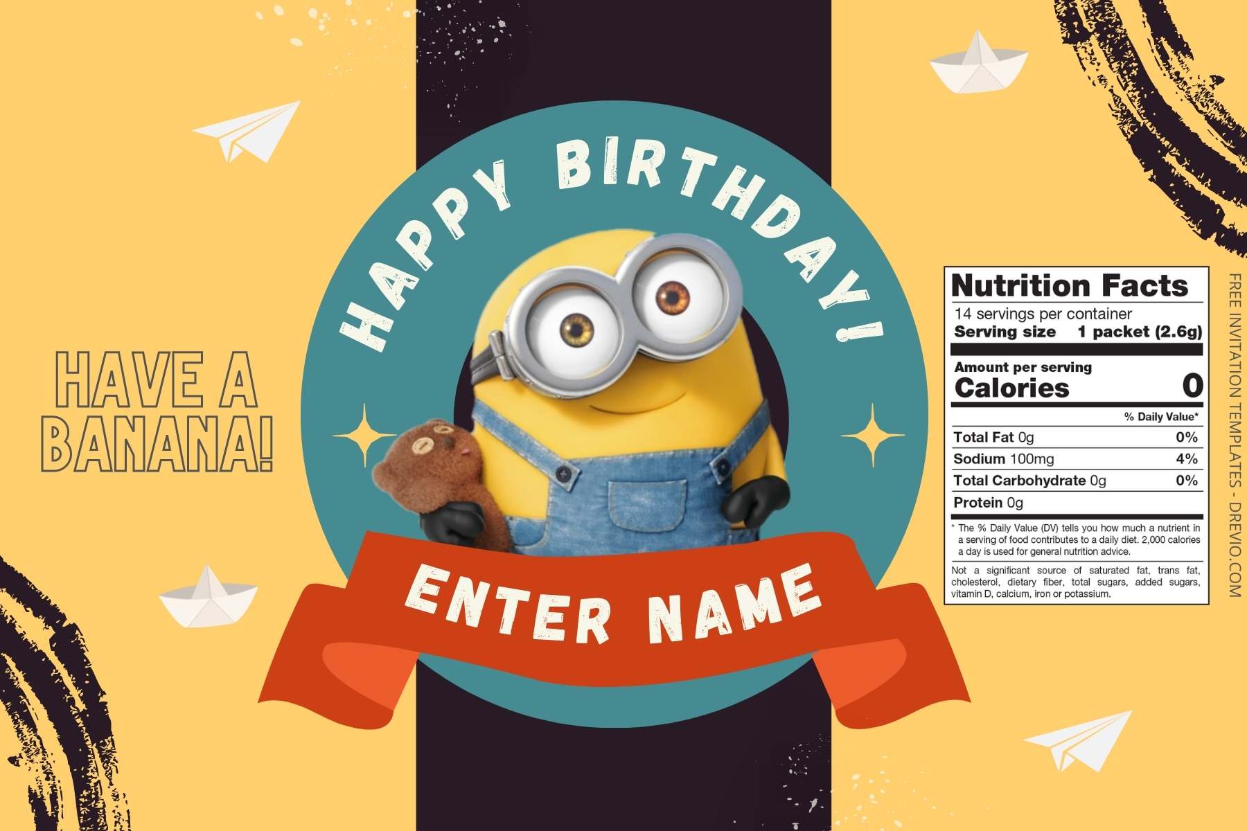 (Free) Minions Canva Birthday Water Bottle Label Five
