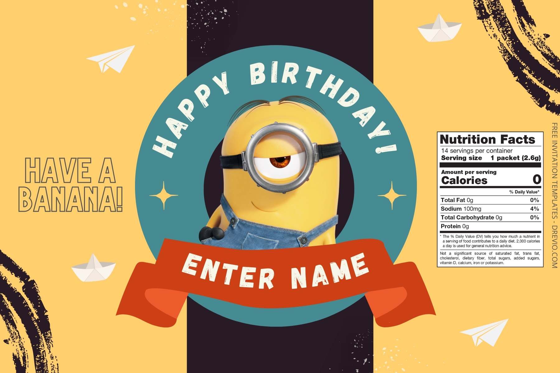 (Free) Minions Canva Birthday Water Bottle Label One