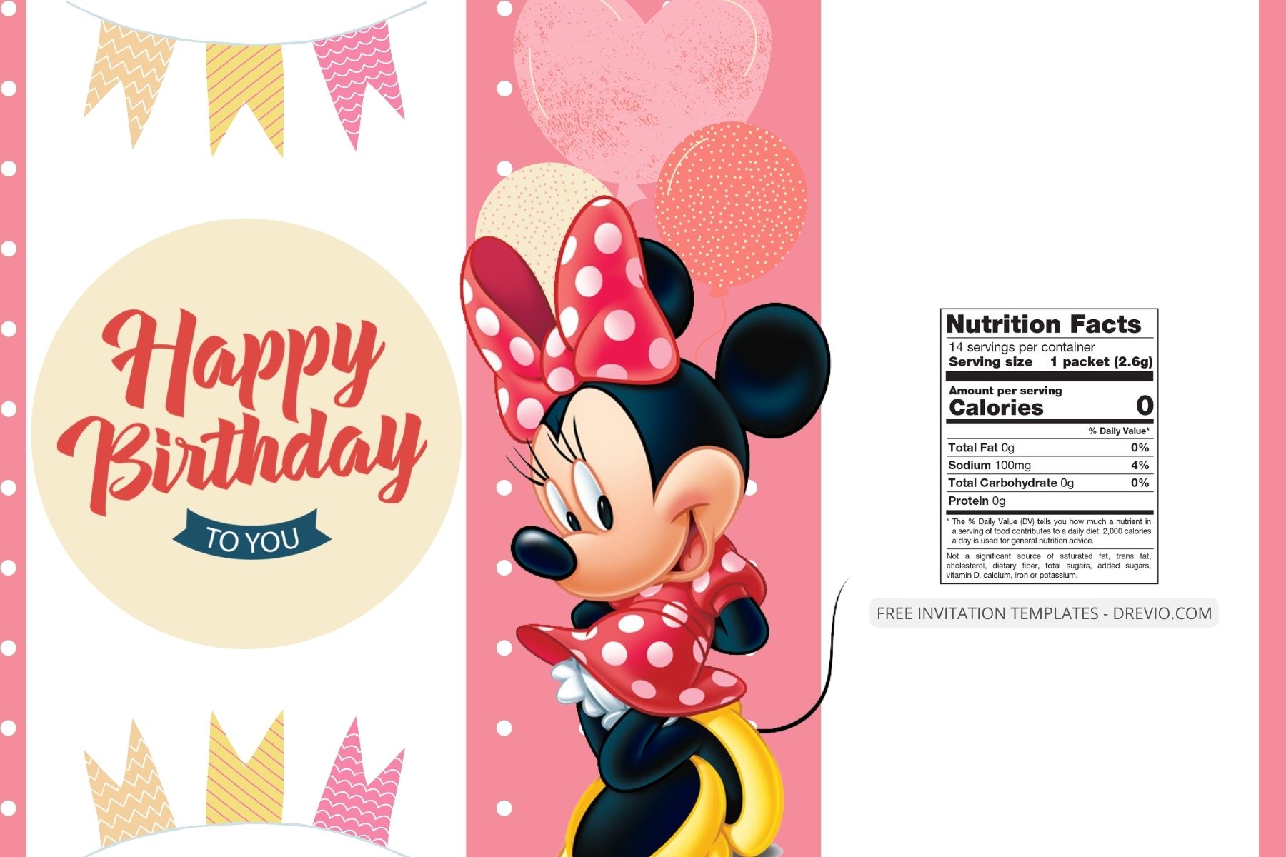 ( Free ) Minnie Mouse Canva Birthday Water Bottle Labels Six