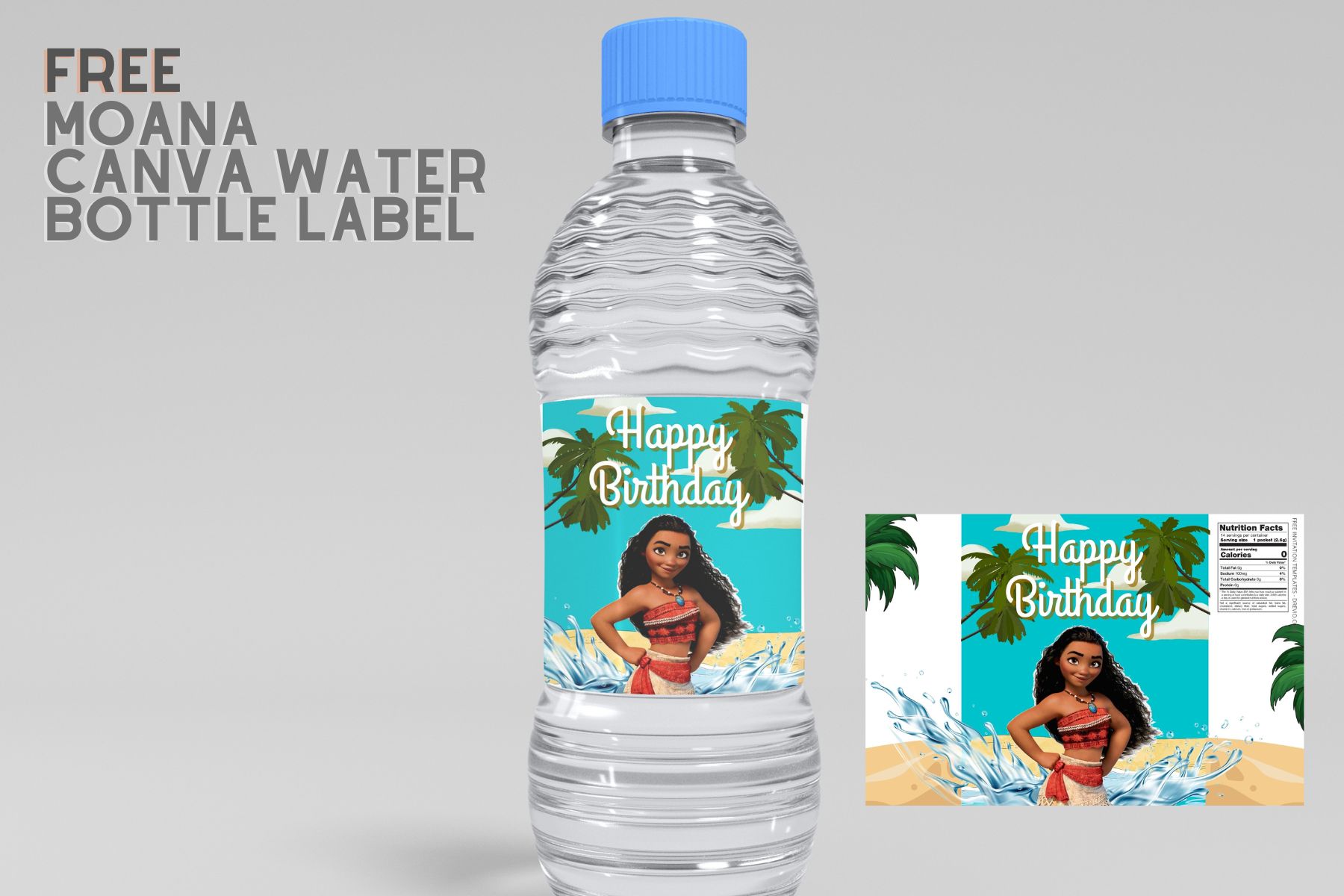 (Free) Moana Canva Birthday Water Bottle Labels