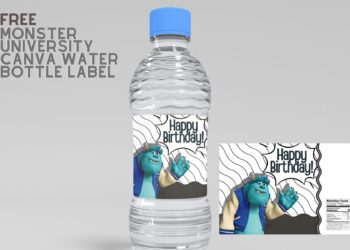 (Free) Monster University Canva Birthday Water Bottle Labels