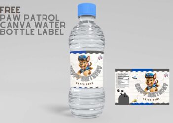 (Free) Paw Patrol Canva Birthday Water Bottle Labels