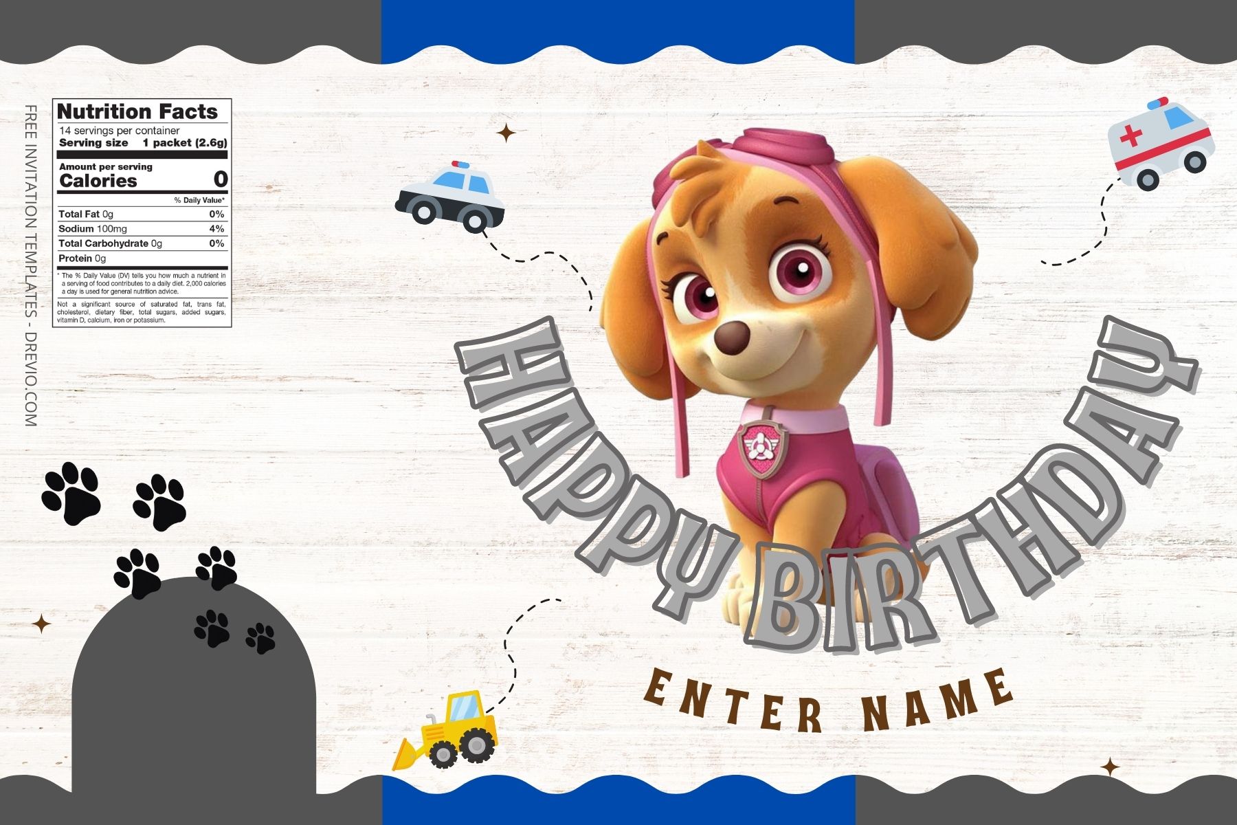 (Free) Paw Patrol Canva Birthday Water Bottle Labels Five