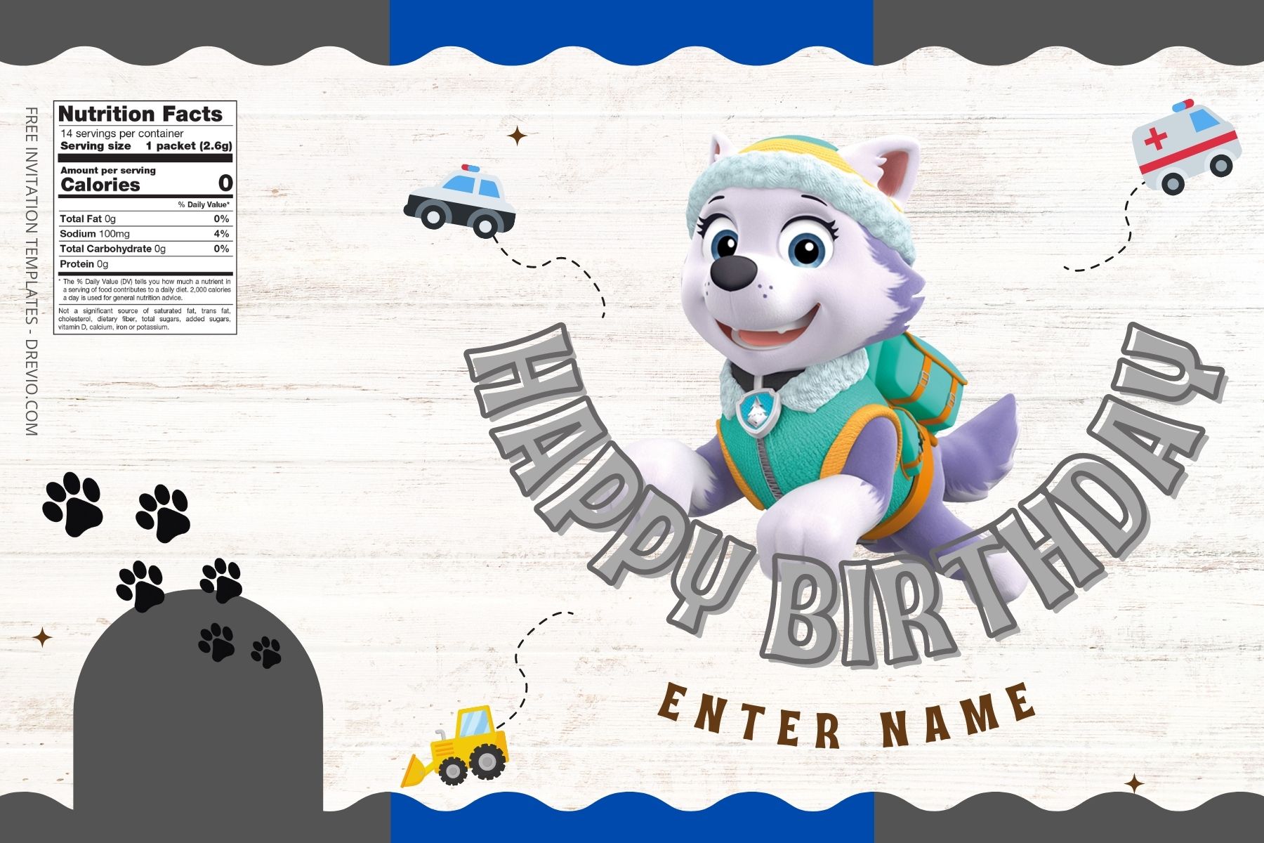 (Free) Paw Patrol Canva Birthday Water Bottle Labels Four