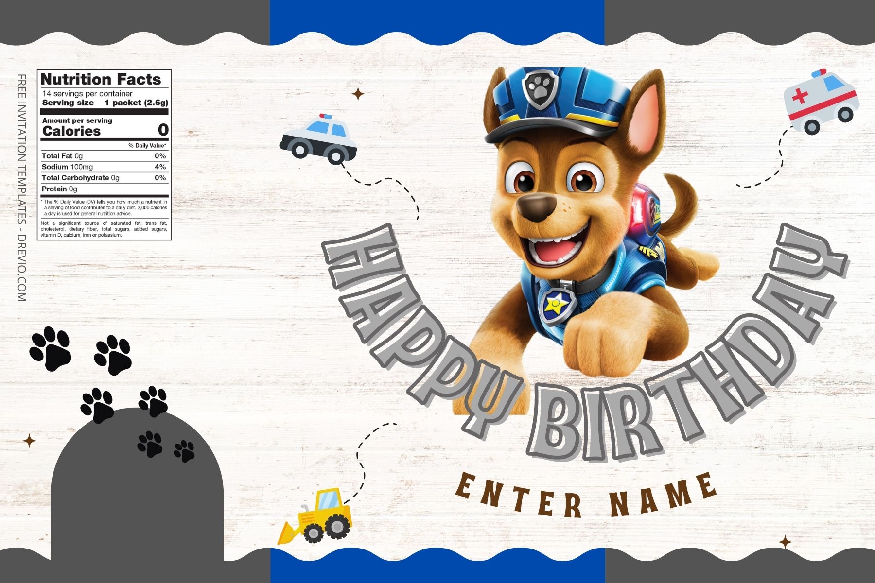 (Free) Paw Patrol Canva Birthday Water Bottle Labels One