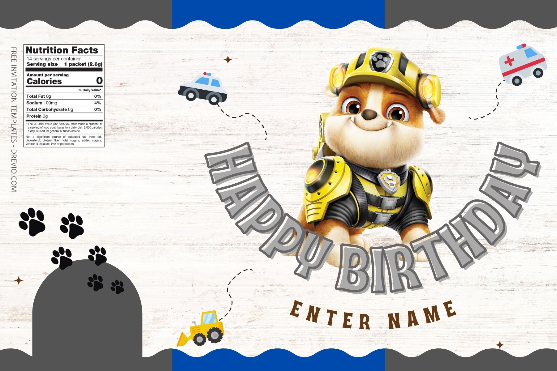 (Free) Paw Patrol Canva Birthday Water Bottle Labels Two