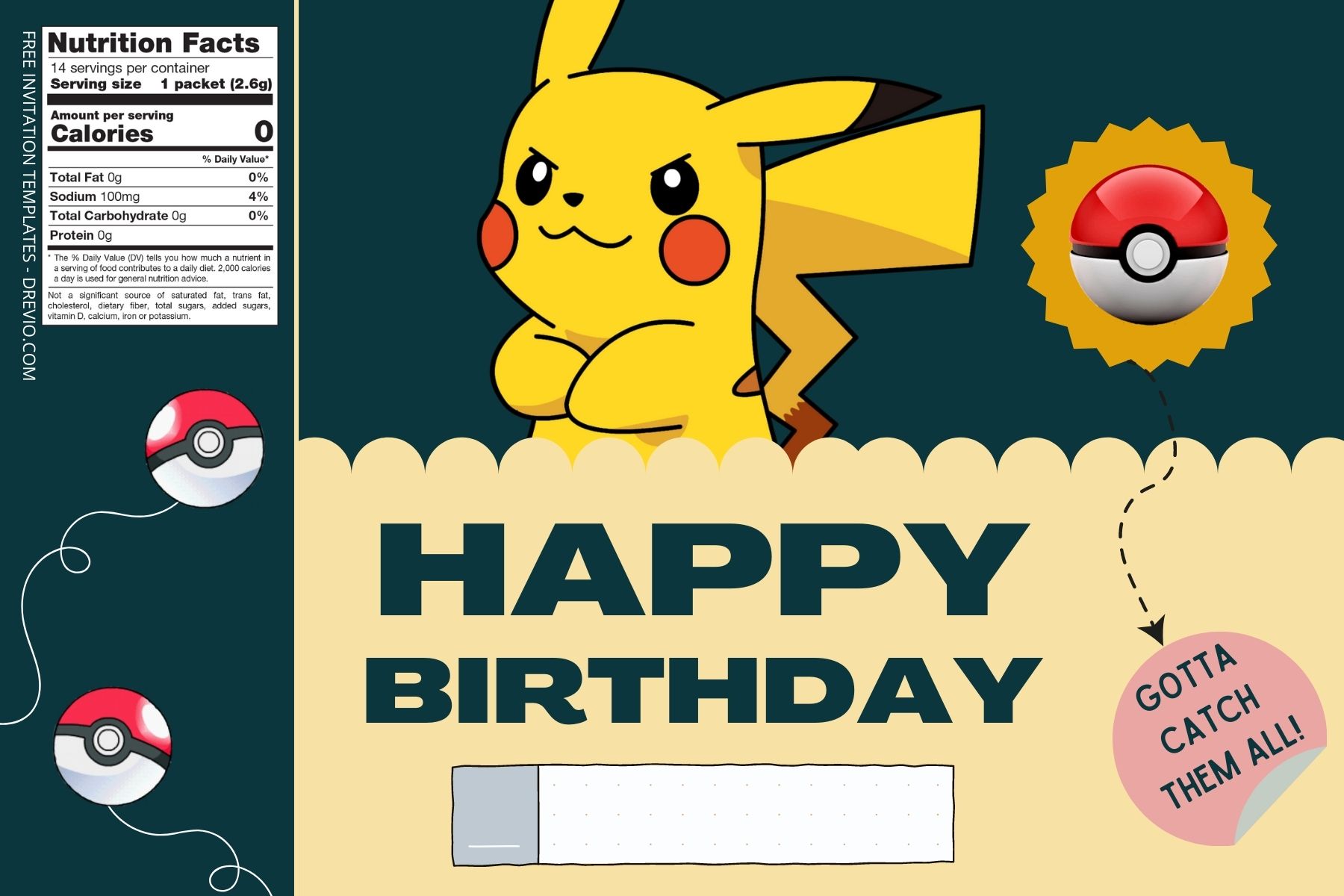 (Free) Pikachu Canva Birthday Water Bottle Labels Eight