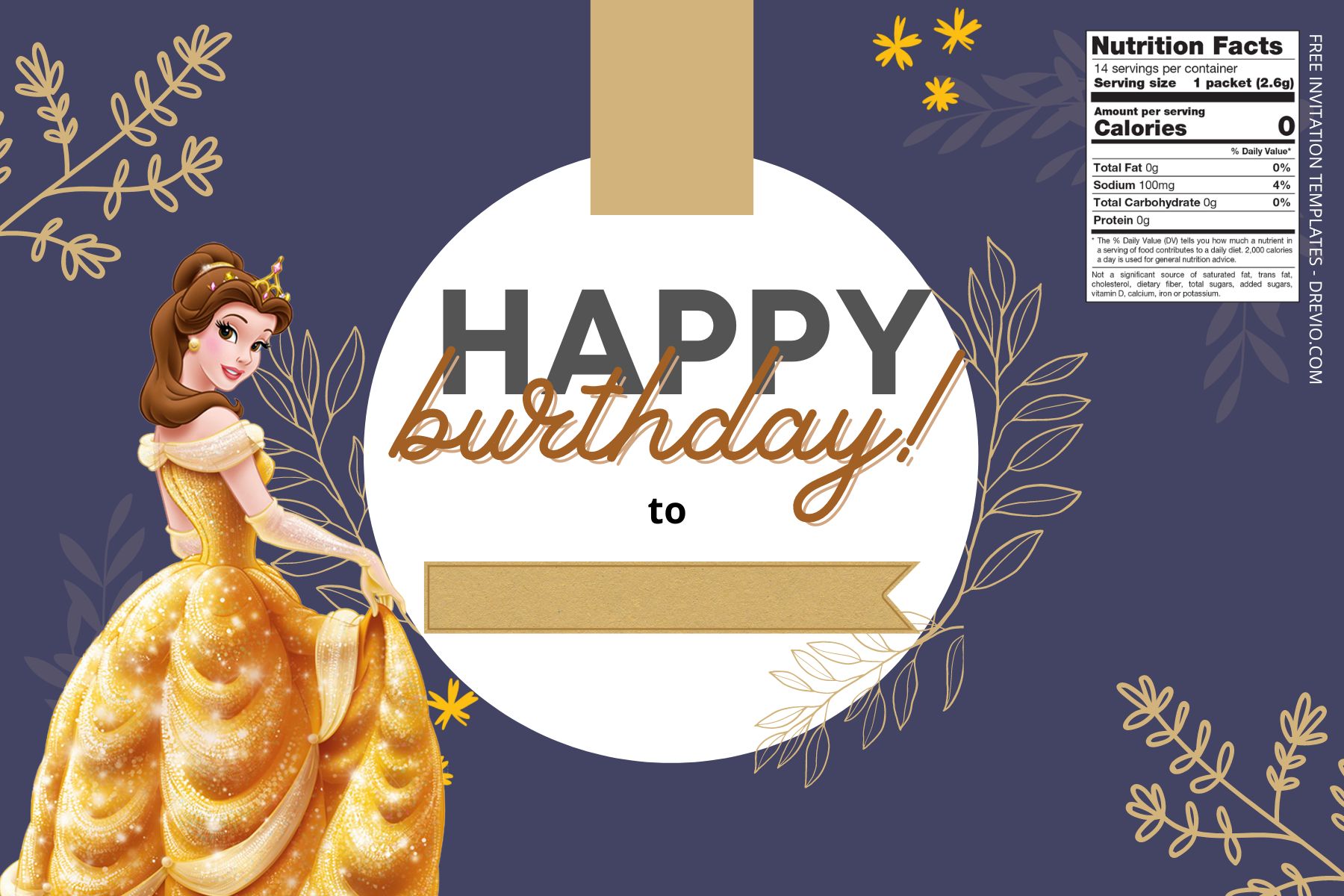(Free) Princess Belle Canva Birthday Water Bottle Labels FIve