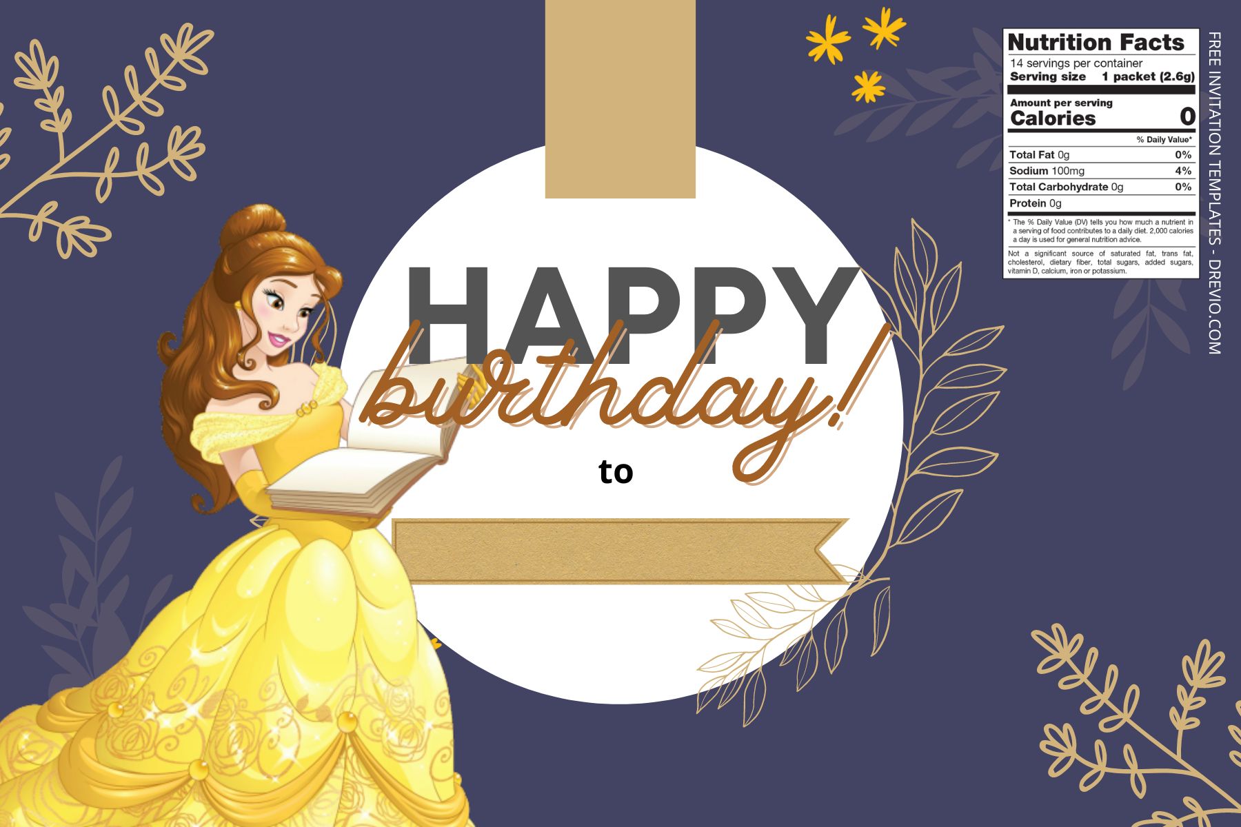 (Free) Princess Belle Canva Birthday Water Bottle Labels FOur