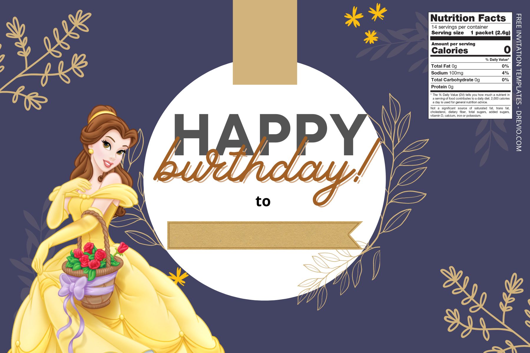 (Free) Princess Belle Canva Birthday Water Bottle Labels One