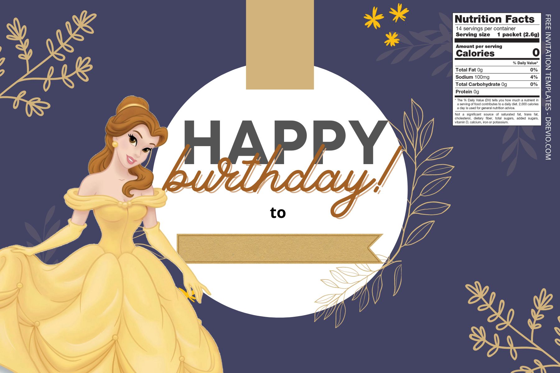 (Free) Princess Belle Canva Birthday Water Bottle Labels Three