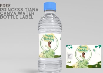 (Free) Princess Tiana Canva Birthday Water Bottle Labels