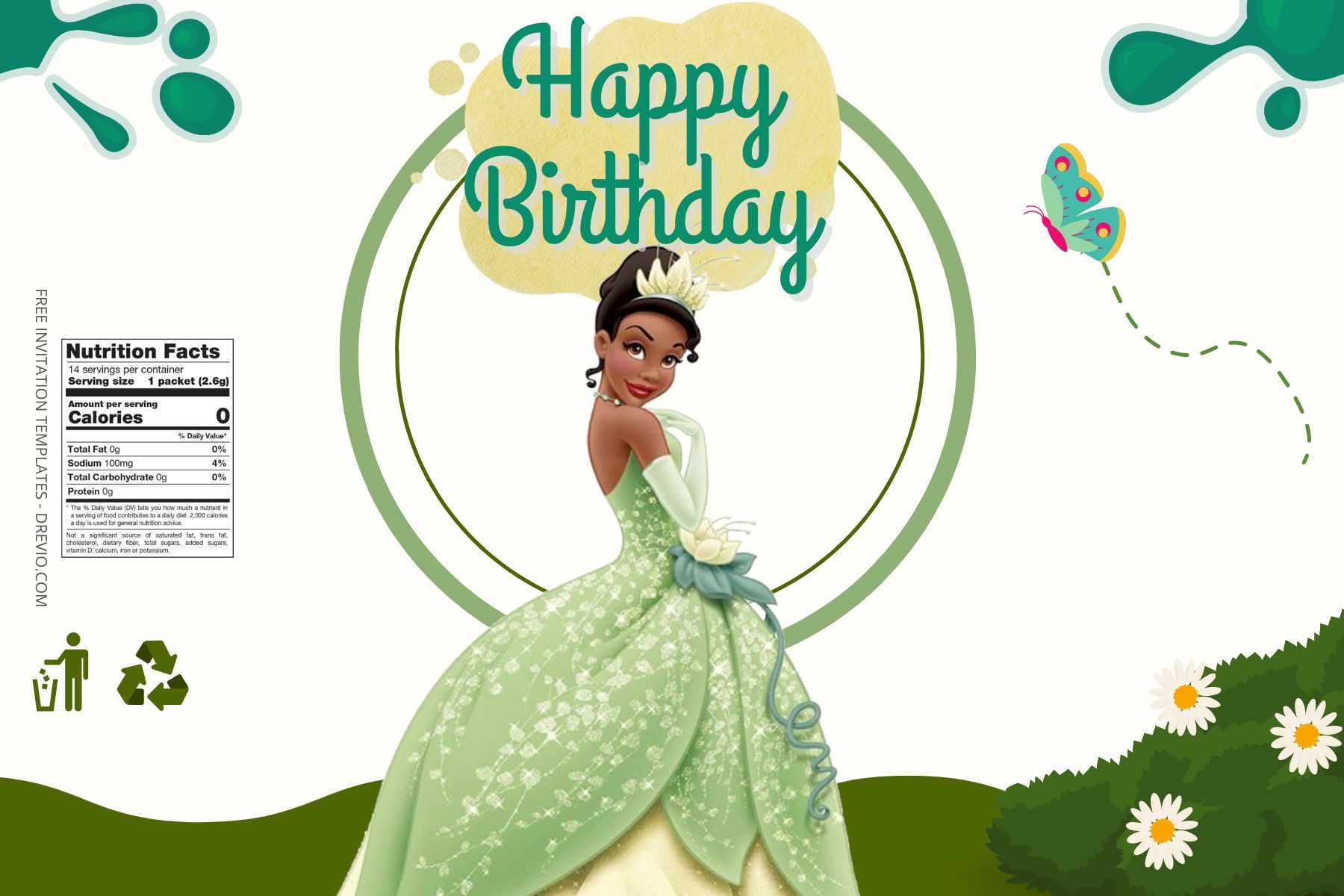 (Free) Princess Tiana Canva Birthday Water Bottle Labels Eight