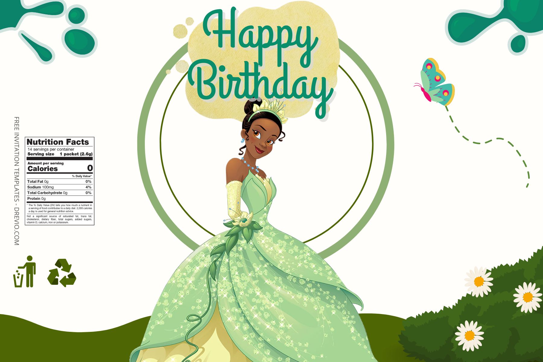 (Free) Princess Tiana Canva Birthday Water Bottle Labels Five