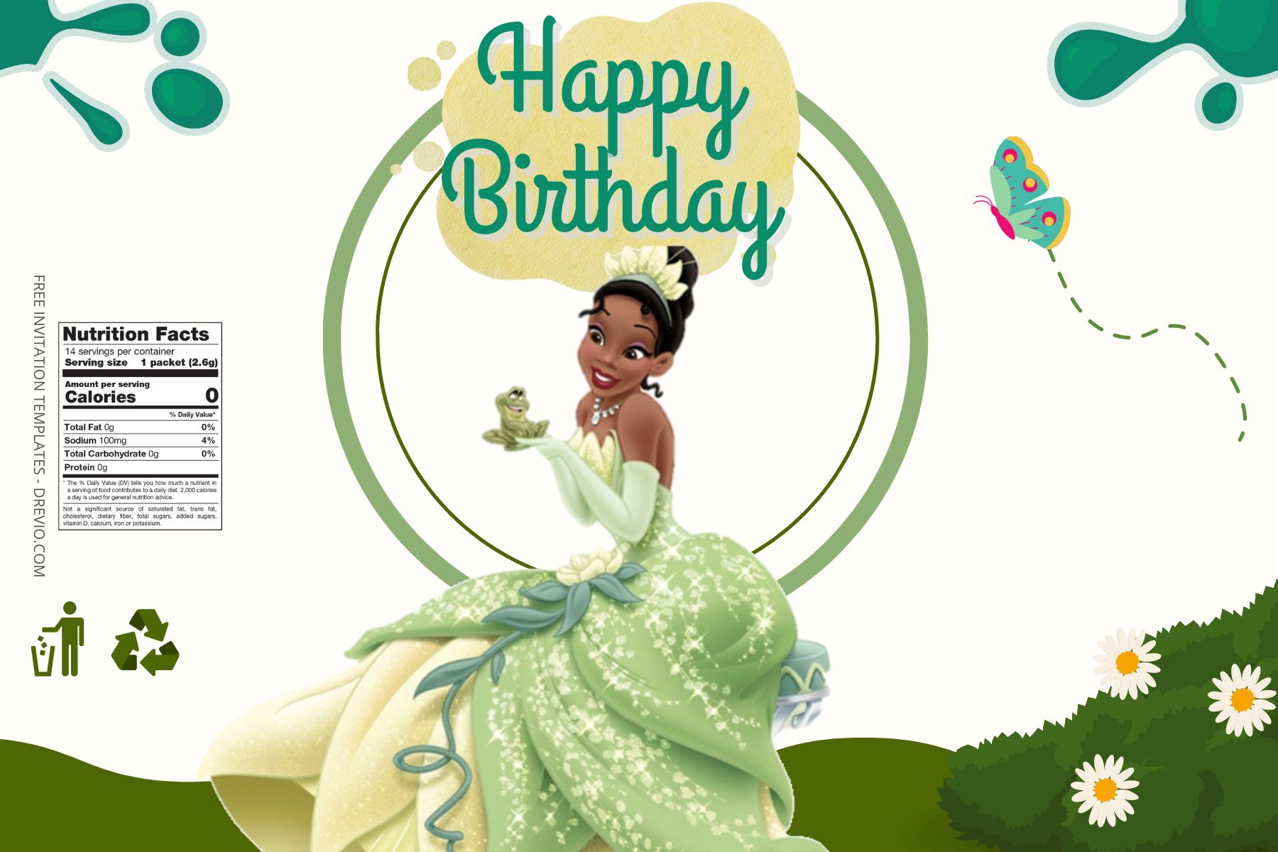 (Free) Princess Tiana Canva Birthday Water Bottle Labels One