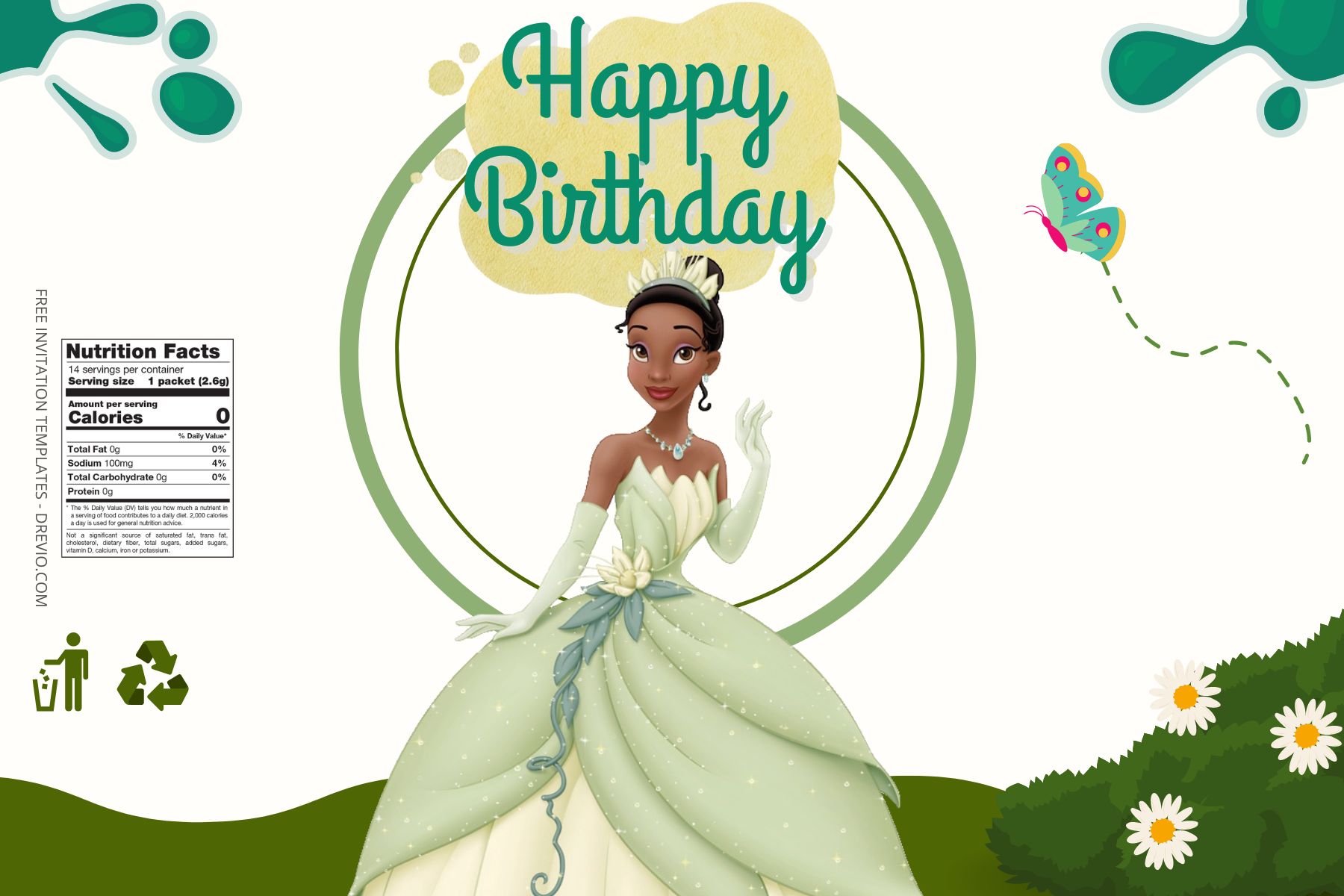 (Free) Princess Tiana Canva Birthday Water Bottle Labels Two
