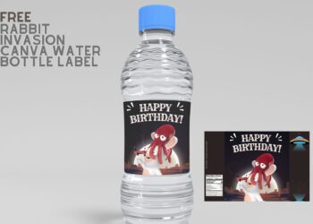 (Free) Rabbit Invasion Canva Birthday Water Bottle Labels