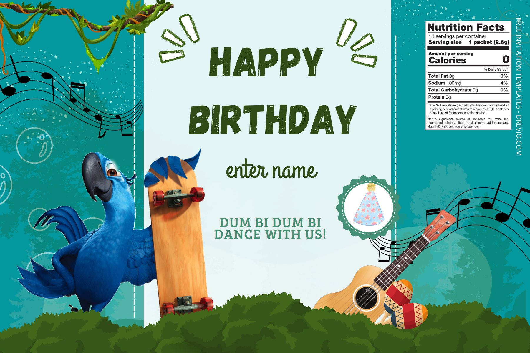 (Free) Rio Canva Birthday Water Bottle Labels Four