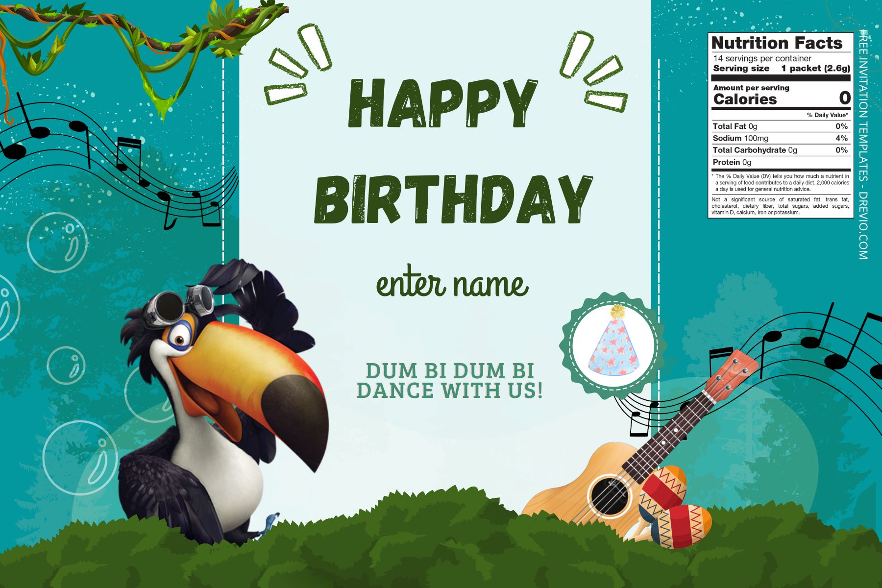 (Free) Rio Canva Birthday Water Bottle Labels Seven