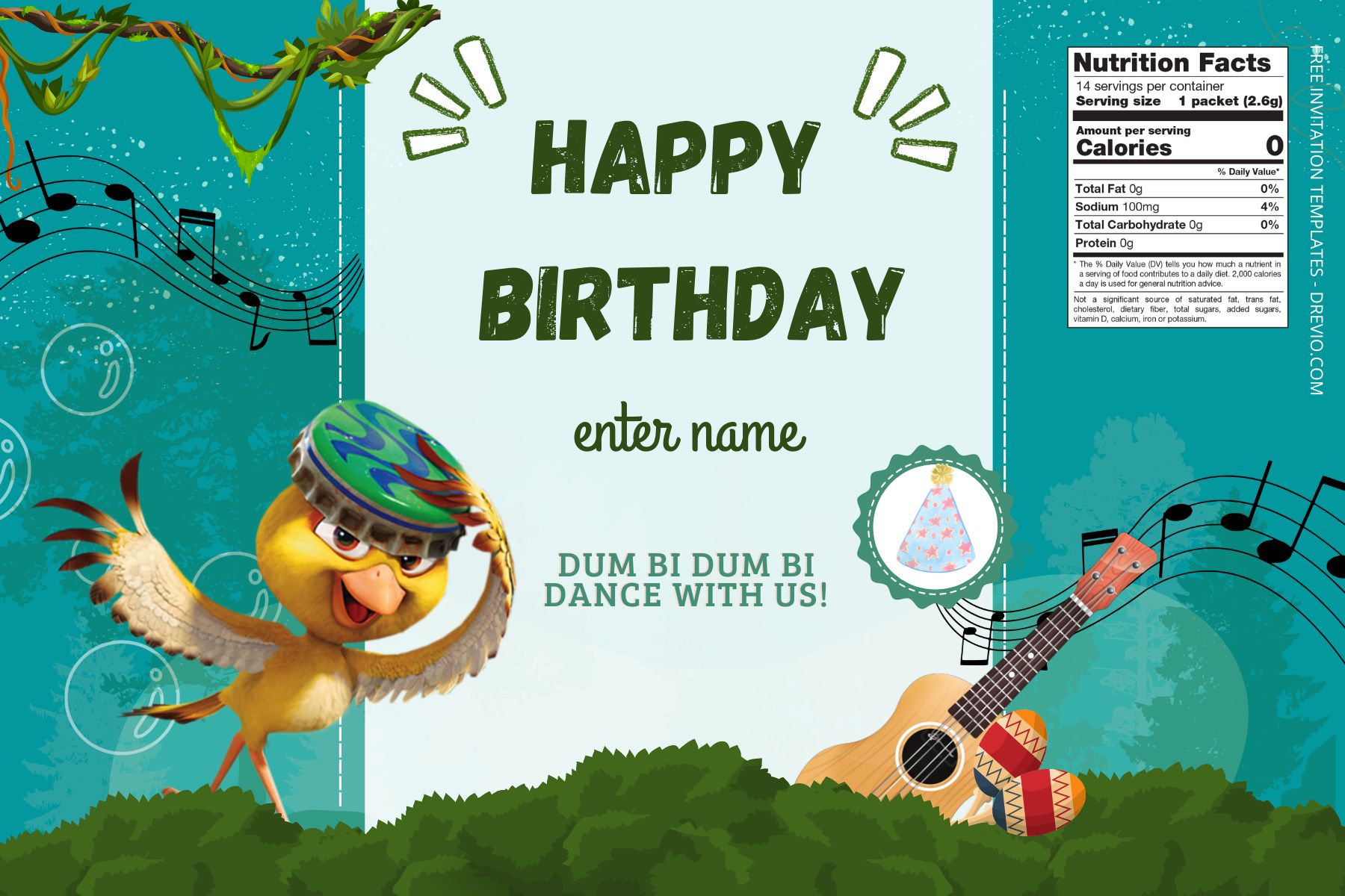 (Free) Rio Canva Birthday Water Bottle Labels Six