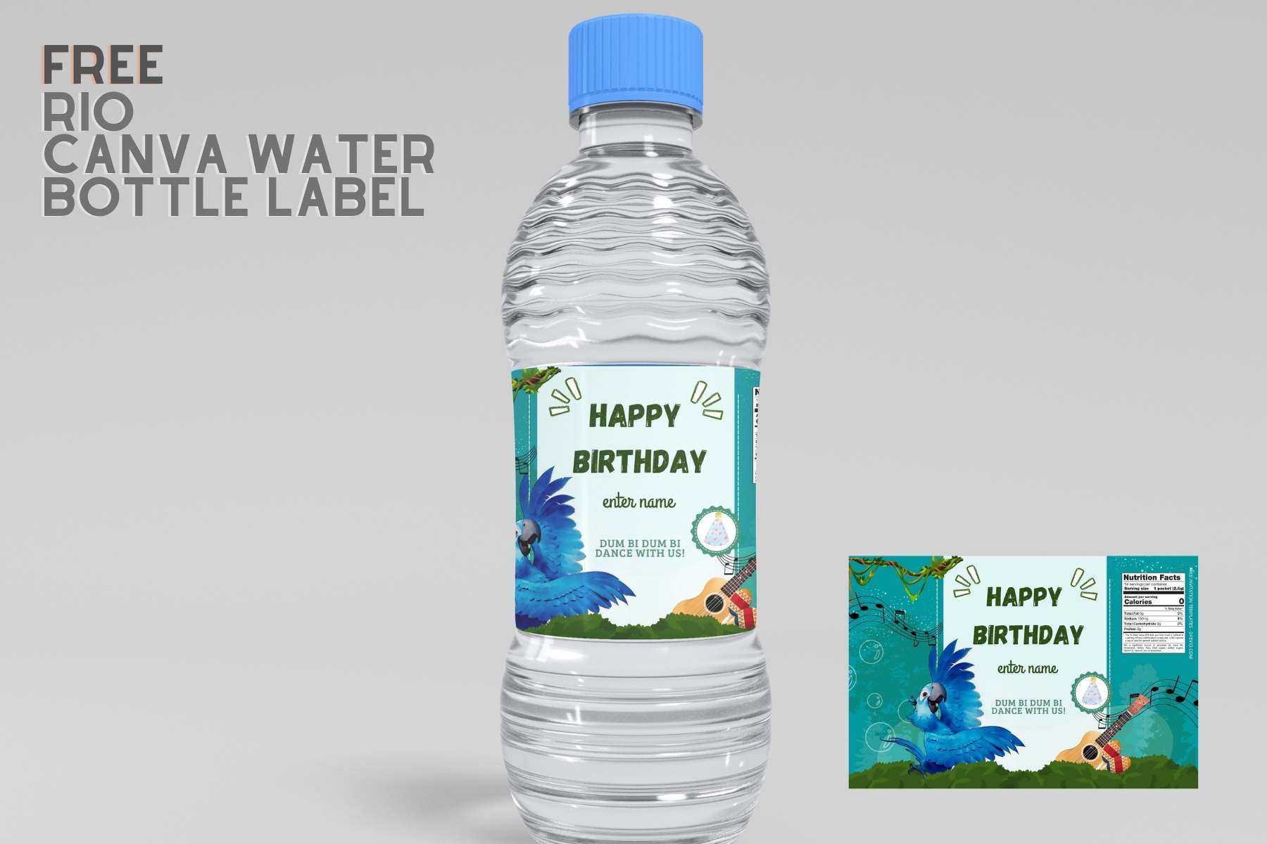 (Free) Rio Canva Birthday Water Bottle Labels