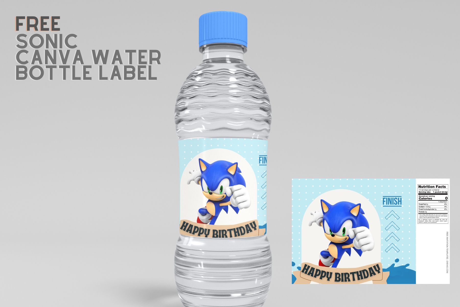 (Free) Sonic Canva Birthday Water Bottle Labels