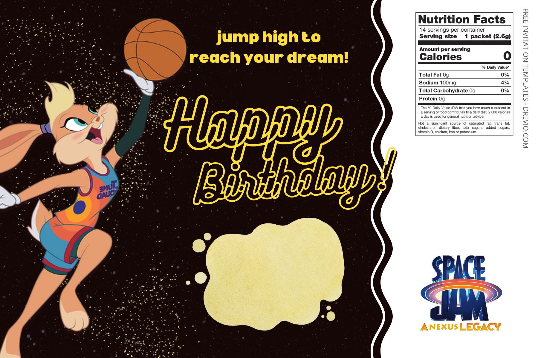 (Free) Space Jam Canva Birthday Water Bottle Labels Four