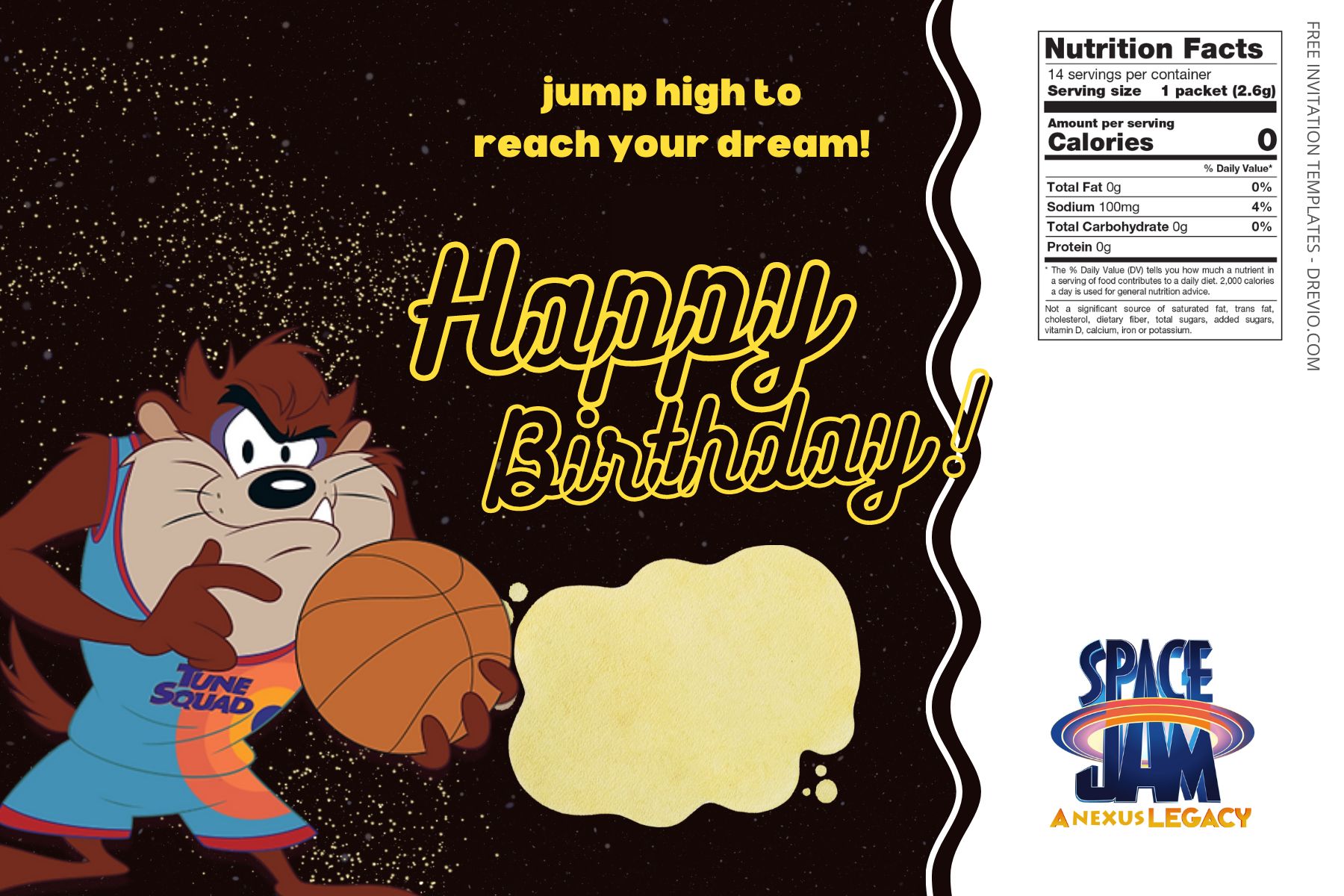 (Free) Space Jam Canva Birthday Water Bottle Labels Six