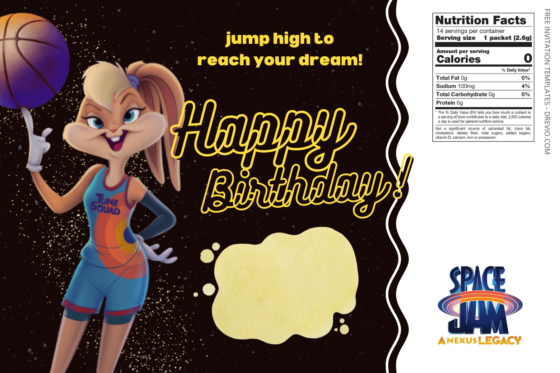 (Free) Space Jam Canva Birthday Water Bottle Labels Two