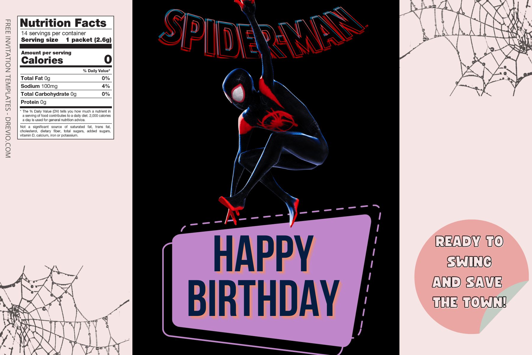 (Free) Spiderman Into The Multiverse Canva Birthday Water Bottle Labels Five