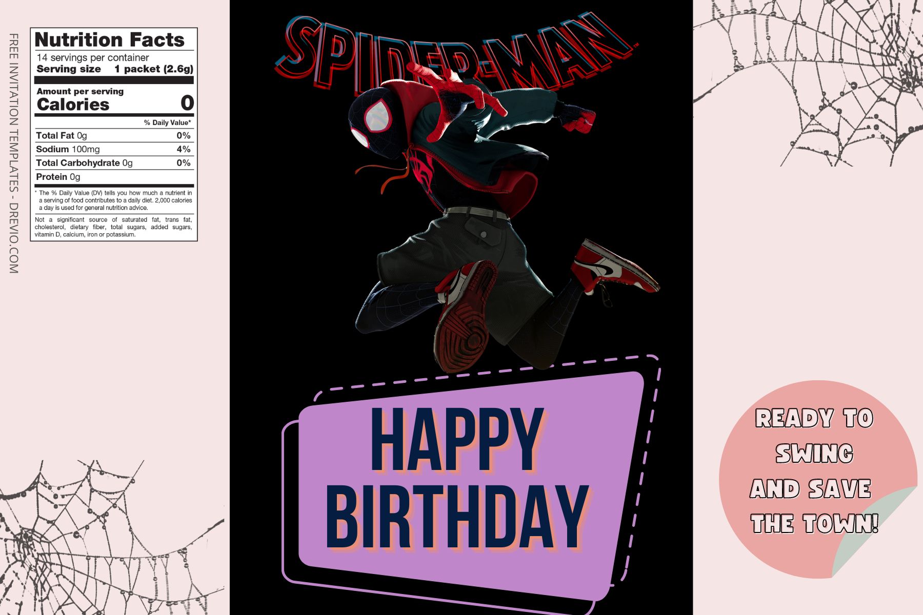 (Free) Spiderman Into The Multiverse Canva Birthday Water Bottle Labels Three