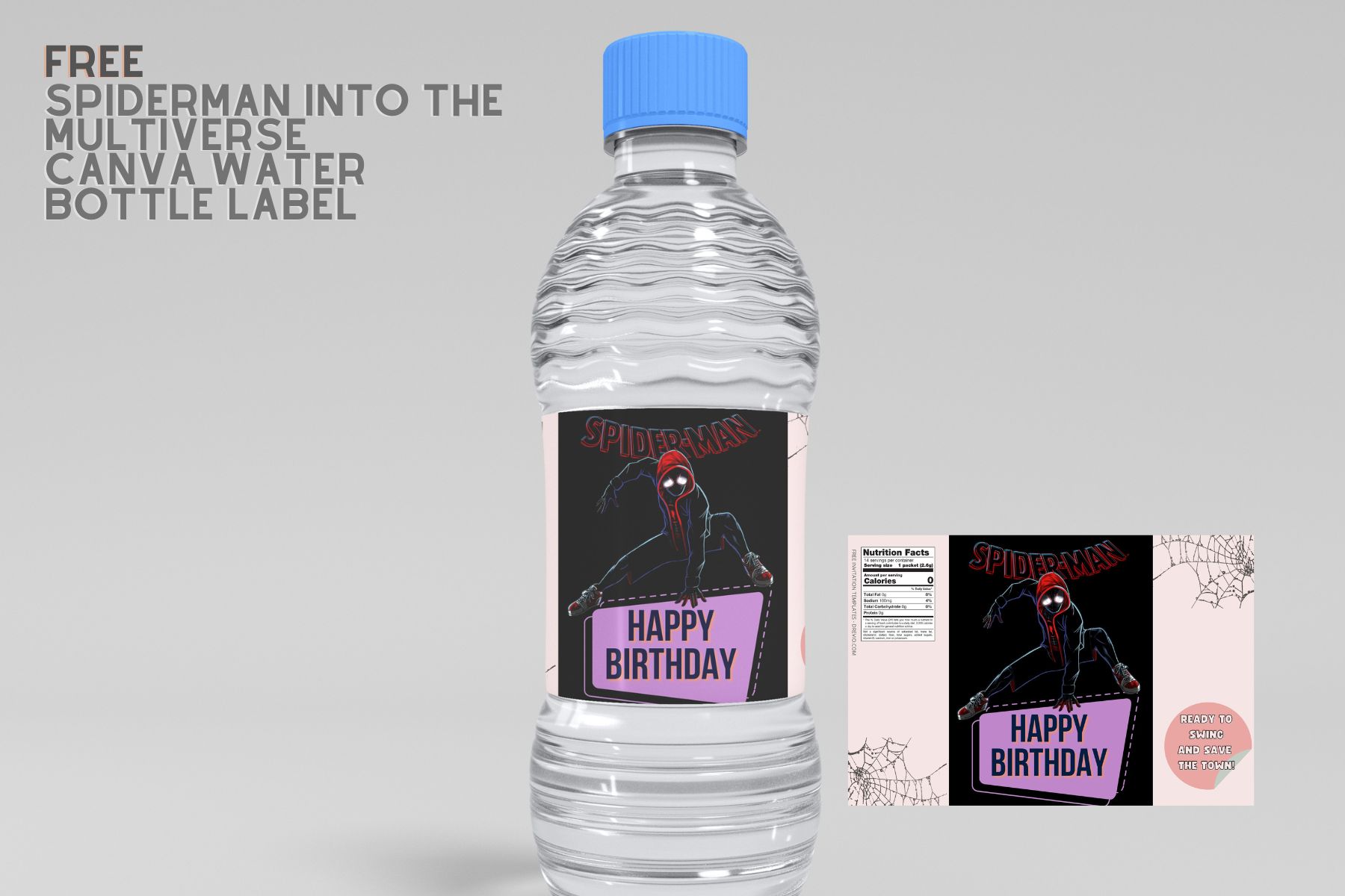(Free) Spiderman Into The Multiverse Canva Birthday Water Bottle Labels