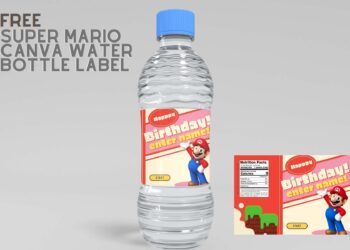 (Free) Super Mario Canva Birthday Water Bottle Label