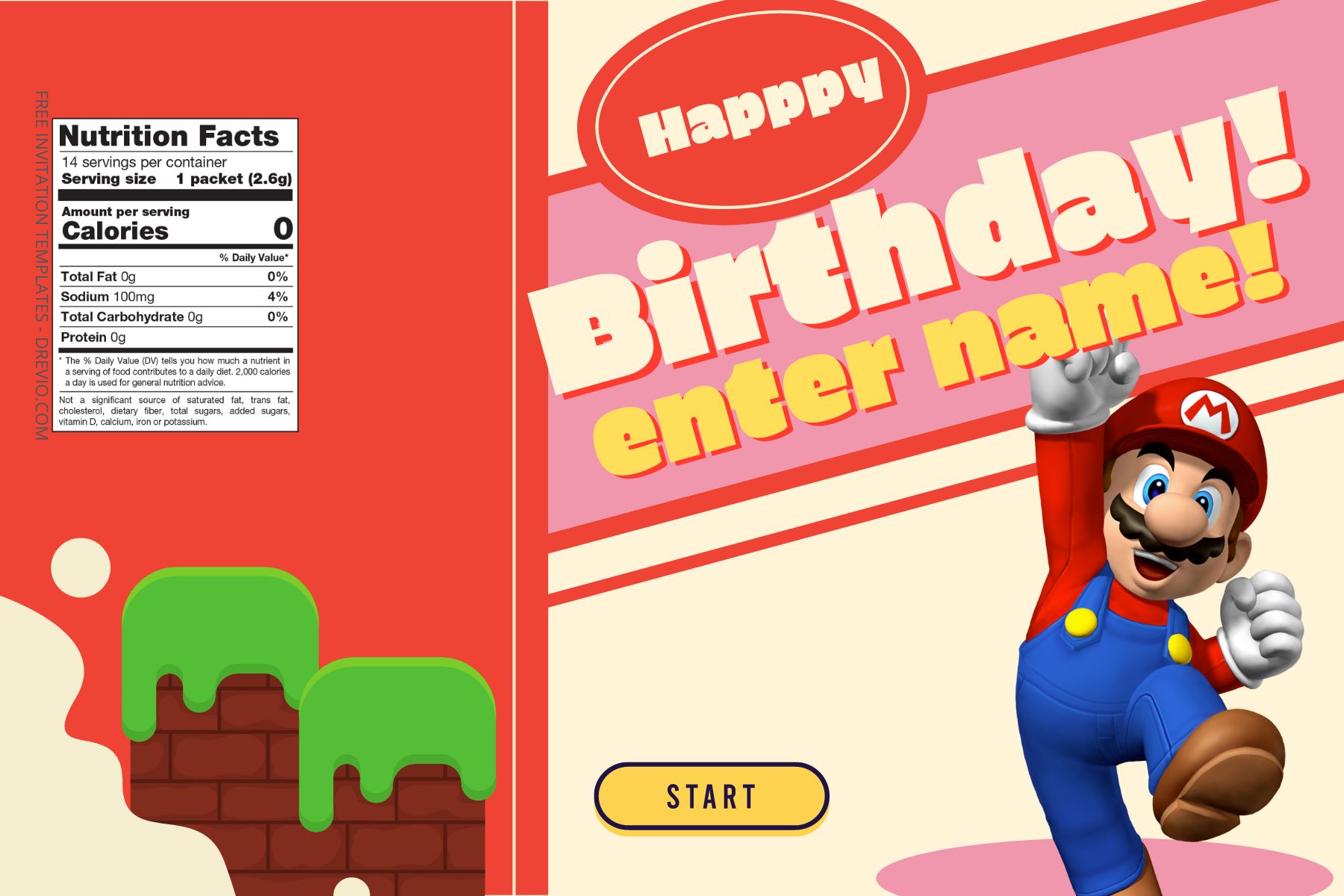 (Free) Super Mario Canva Birthday Water Bottle Label Four