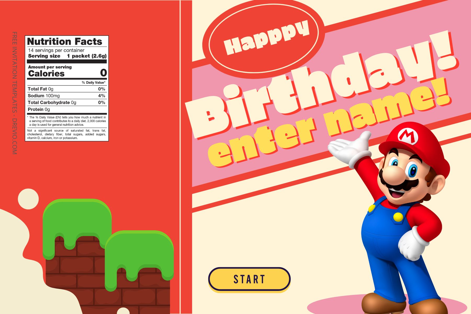 (Free) Super Mario Canva Birthday Water Bottle Label One