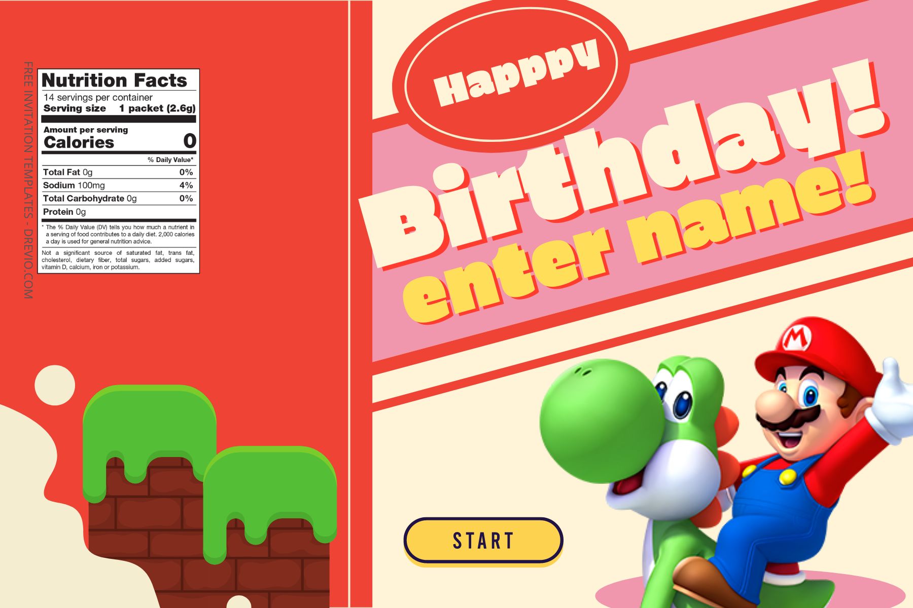 (Free) Super Mario Canva Birthday Water Bottle Label Six