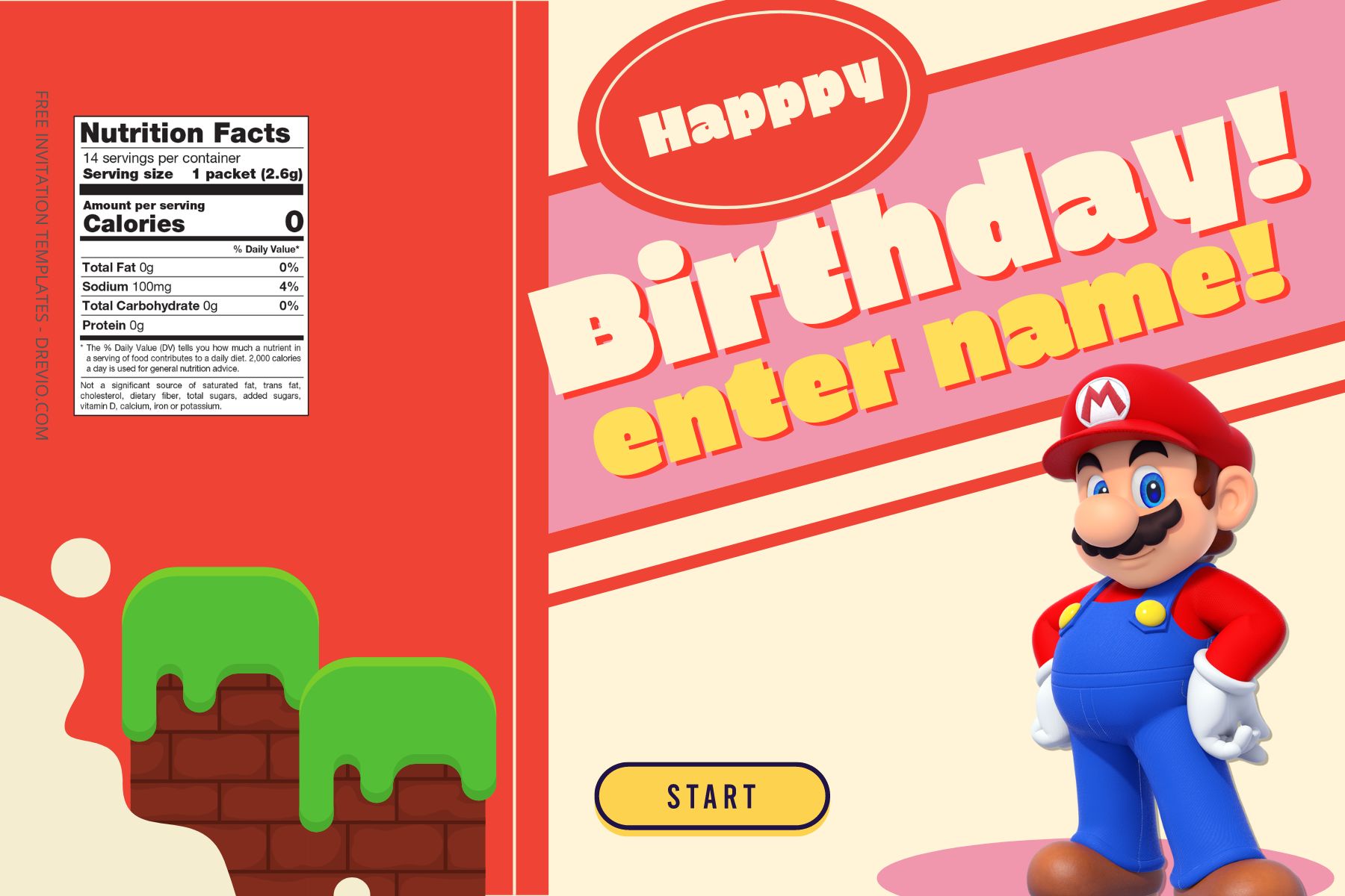 (Free) Super Mario Canva Birthday Water Bottle Label Three