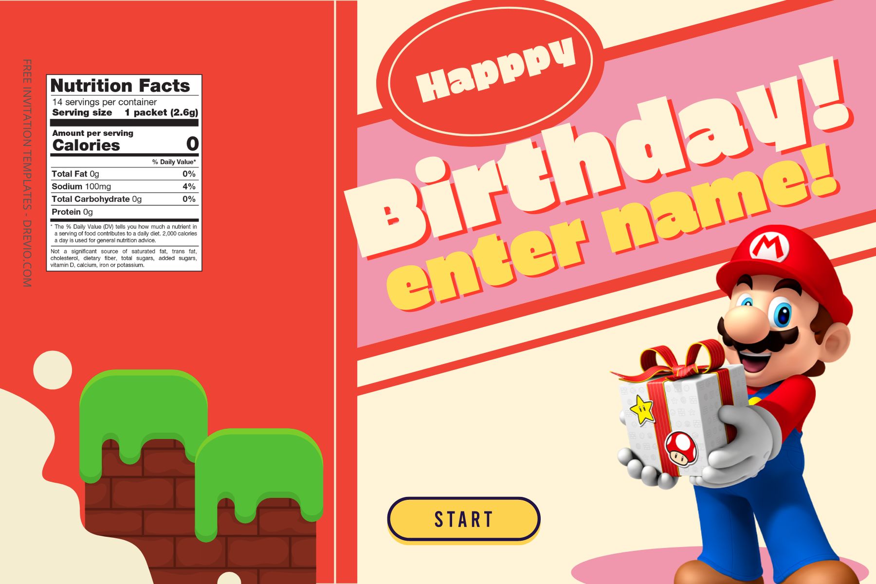 (Free) Super Mario Canva Birthday Water Bottle Label Two