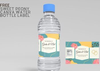 (Free) Sweet Peonies Canva Wedding Water Bottle Labels