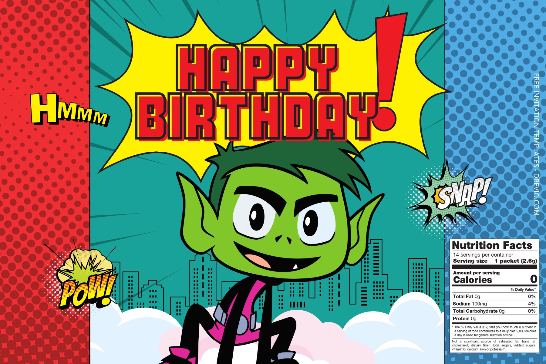 (Free) Teen Titans Canva Birthday Water Bottle Labels Five