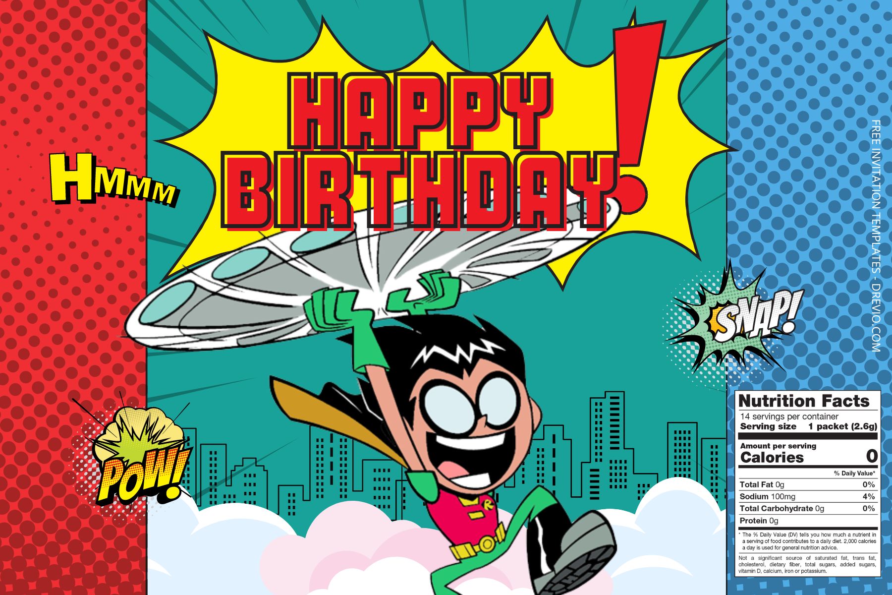 (Free) Teen Titans Canva Birthday Water Bottle Labels Seven
