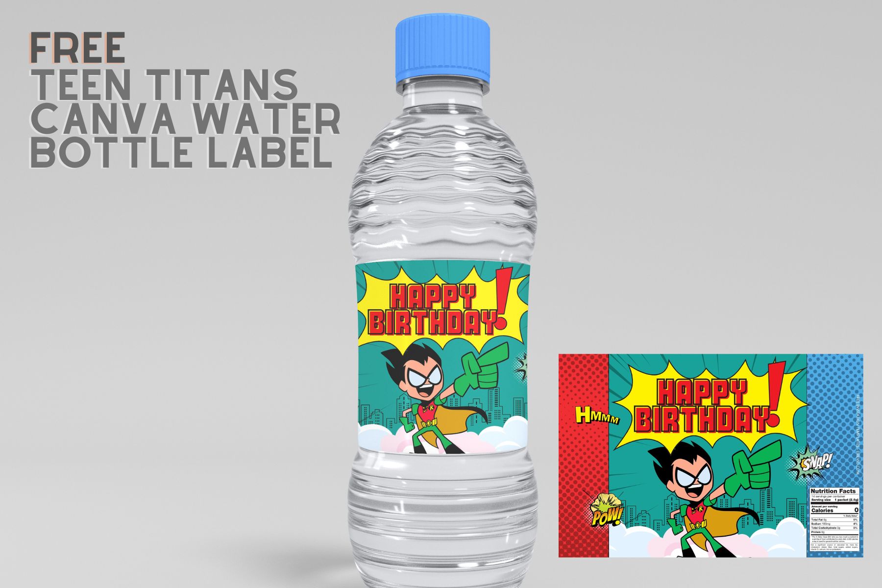 (Free) Teen Titans Canva Birthday Water Bottle Labels